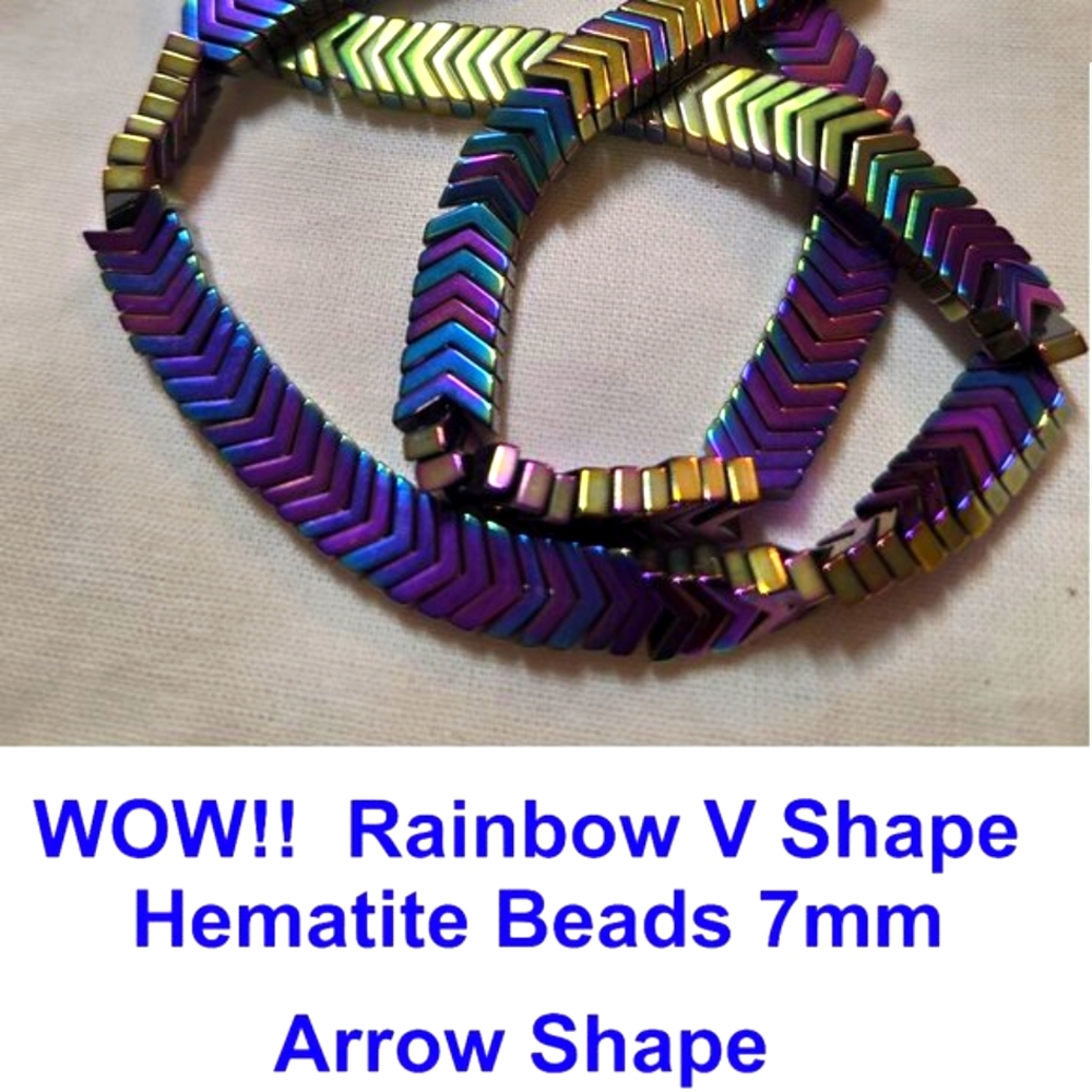 Rainbow Hematite V or Arrow Shape Stone  15" Strand
